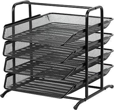 EasyPAG 4 Tier A4 Mesh in Tray Office Desk Tidy File Holder Document Storage Letter Paper Organiser,Black