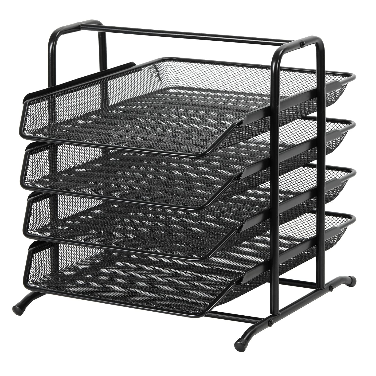 EasyPAG 4 Niveles Metal Malla Oficina A4 Escritorio Bandeja Documento Soporte Archivos Organizador Revistero Almacenamiento Papeles Clasificador Carta Estante Folios,Negro