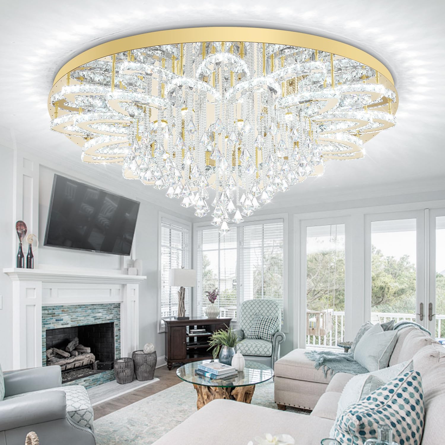 Photo 1 of Flashing God W48 Crystal Chandelier LED Gold Ceiling Light Fixture