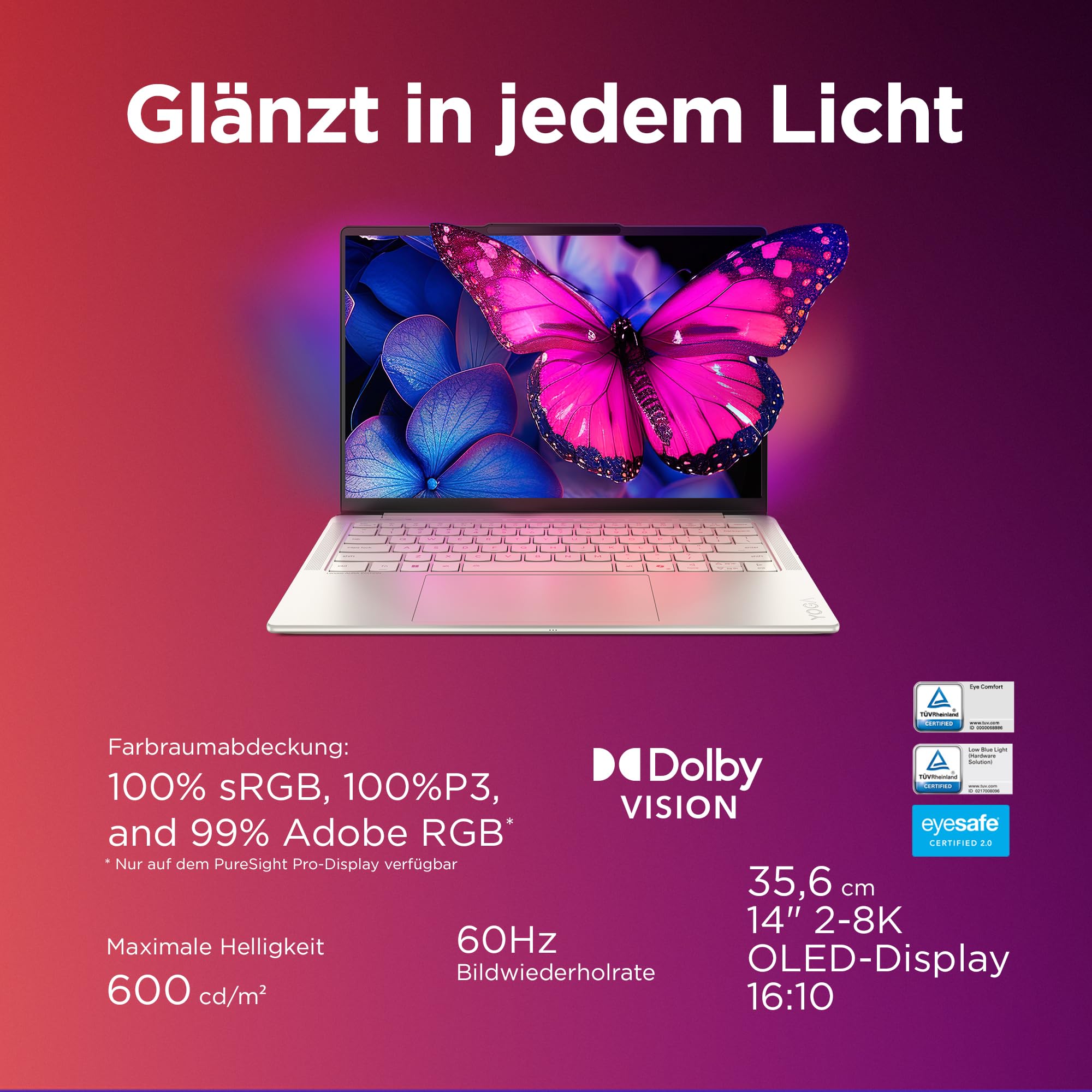 Lenovo Yoga Slim 7i Aura Edition Laptop | 14" WUXGA OLED | Intel Core Ultra 7 256V | 16GB RAM | 512GB SSD | Intel Arc Grafik | Windows 11 | QWERTZ | Seashell | 3 Jahre Garantie Exklusiv bei Amazon