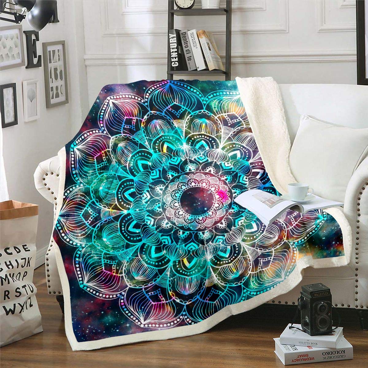 Loussiesd Mandala Fleece Throw Blanket Galaxy Boho Mandala Plush Blanket for Sofa Bed Abstractative Exotic Floral Sherpa Blanket Stars Starry Sky Fuzzy Blanket Bright Baby 30x40 Inch — image 1