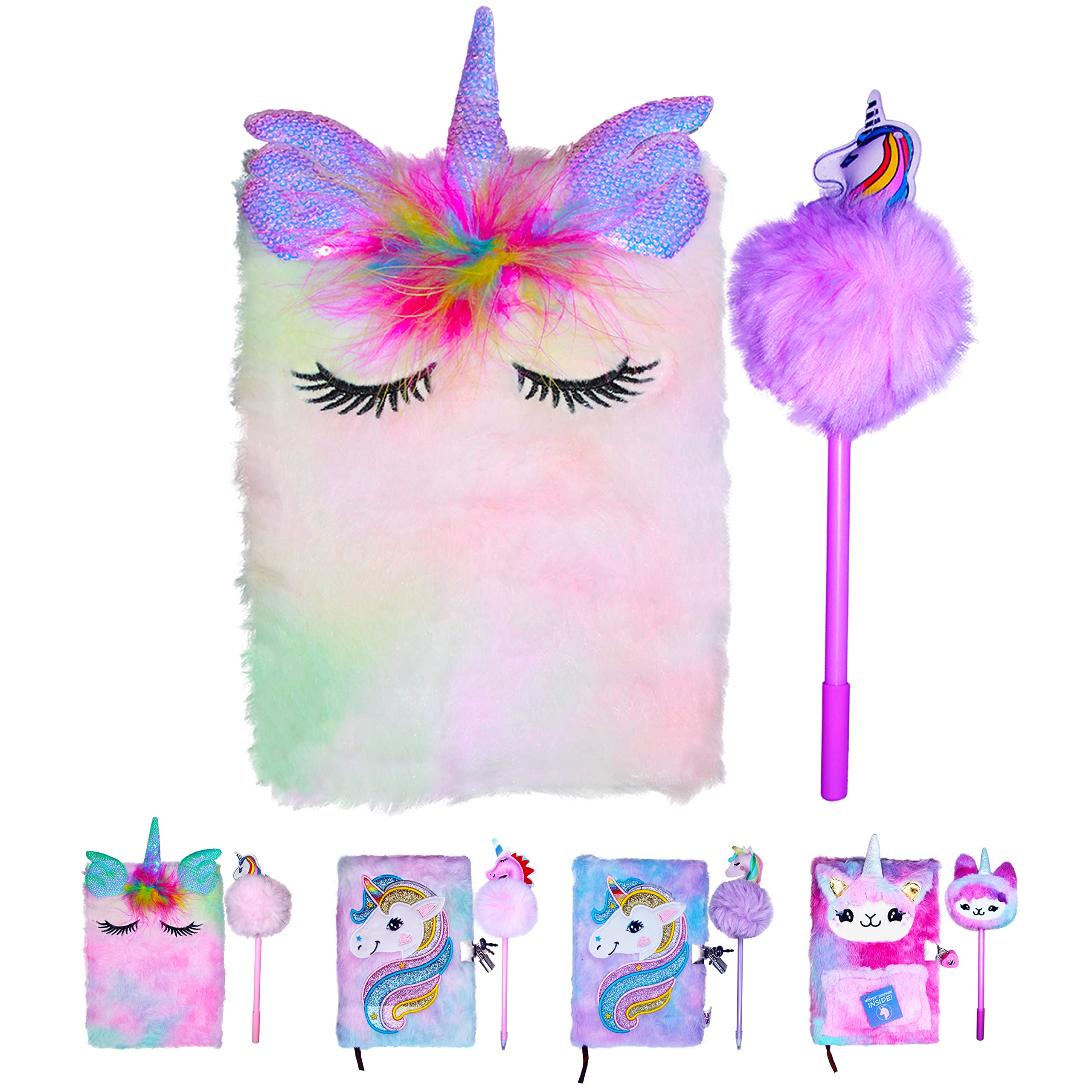 PEAKY KIDS Unicorn Cute Notebook for Kids, Dream Unicorn Gifts for Girls Soft Notebook with Pom-Pom Pen & Stickers, Stylish Diaries for Girls Study, Kids Notebook Stationery and Eid Gift - (Rainbow 2)