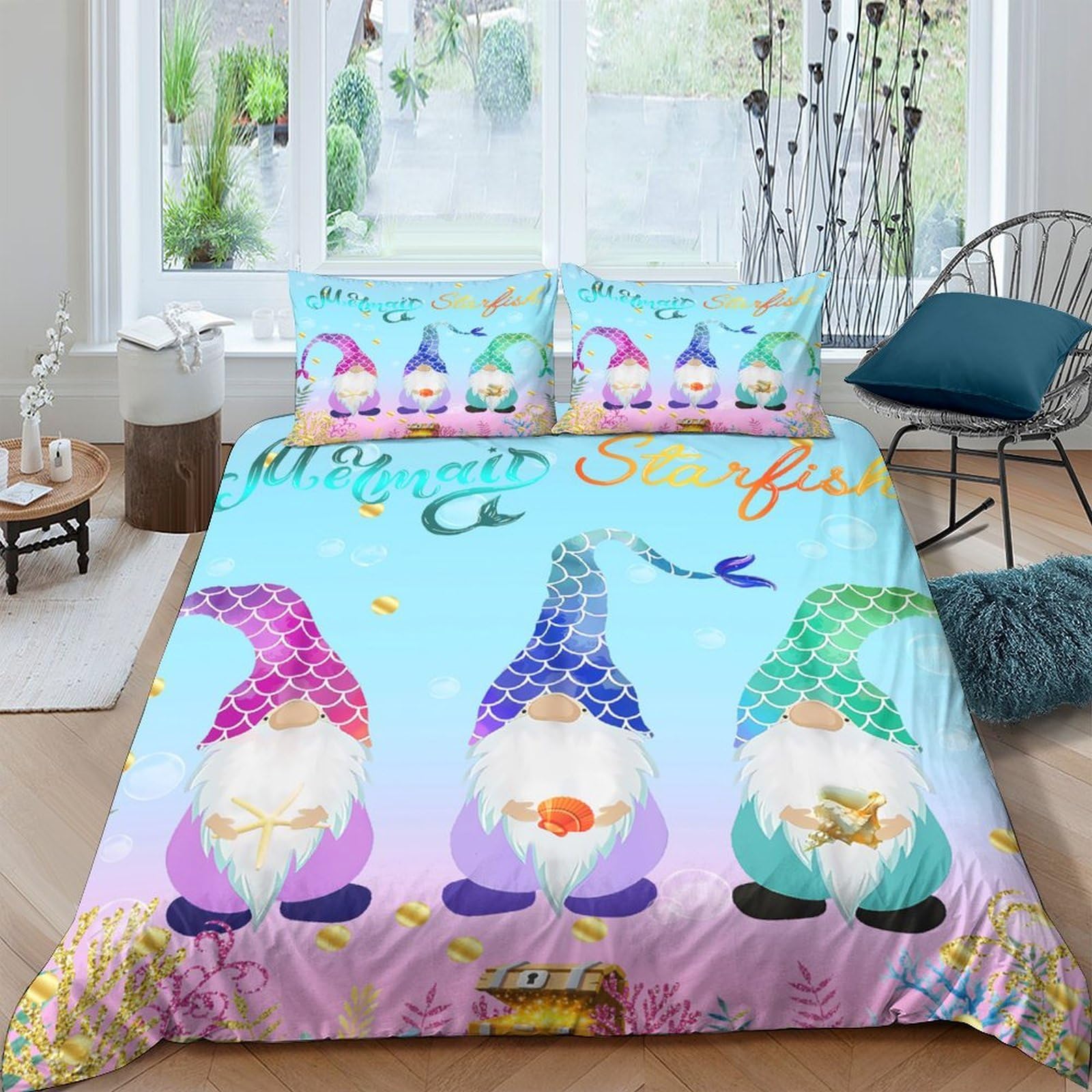 Ctjqhvkz Style-2 3D Printed Colourful Gnome Fitted Sheet Microfiber Soft Bedroom Decor Spring Fantasy Mattress Cover For Home Dorm Single（135X200cm）