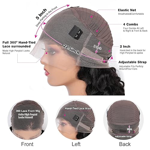 Miniatura 4 de Pelucas de encaje frontal 360, pelucas de cabello humano ondulado con encaje frontal, pelucas de cabello humano con encaje completo, densidad del