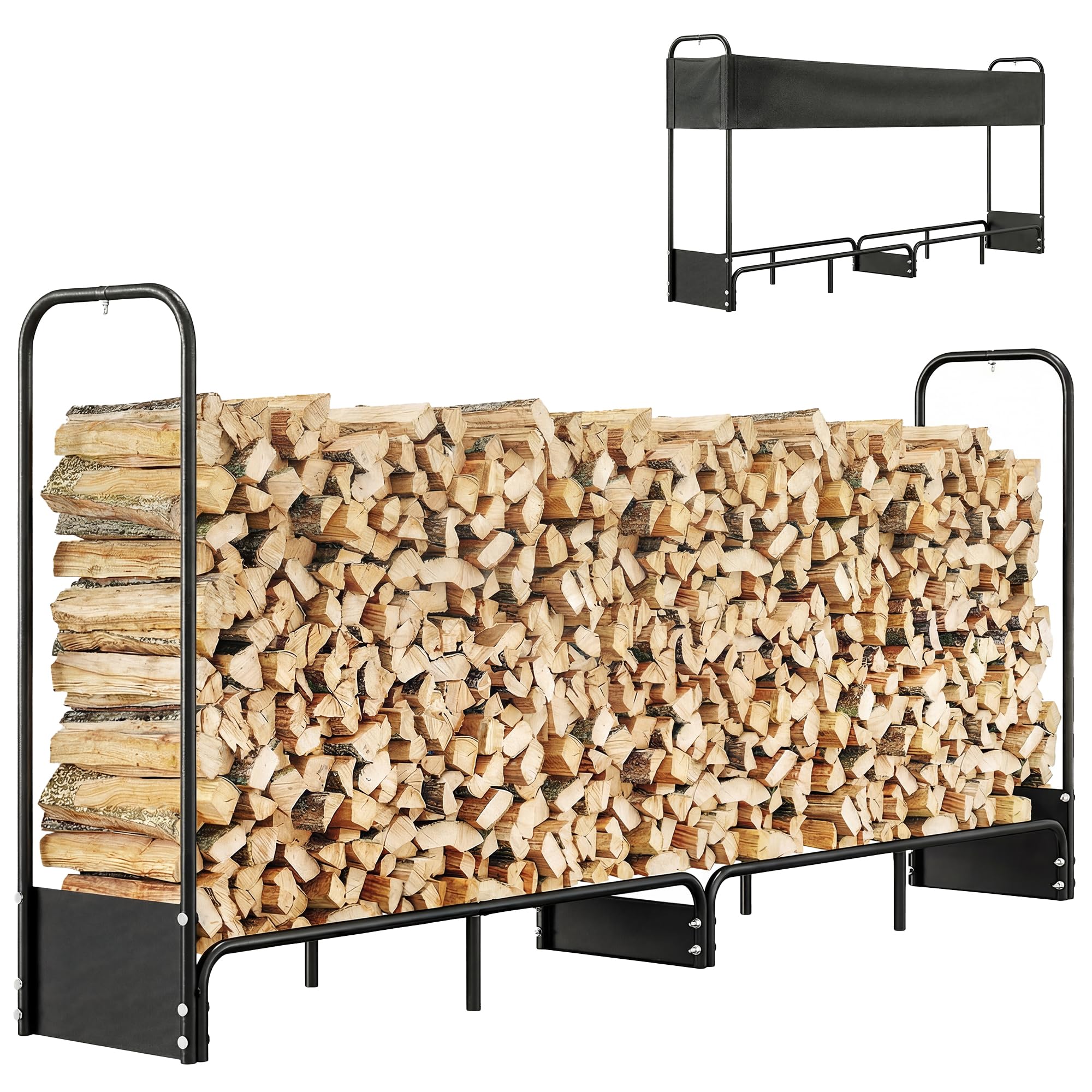 Outsunny Kaminholzaufbewahrung für den Außenbereich, 260 x 38 x 118 cm, Kaminholzschuppen mit wasserdichter Abdeckung 600D Oxford, Traglast 300 kg, Kaminholzständer, ideal für Holzaufbewahrung im