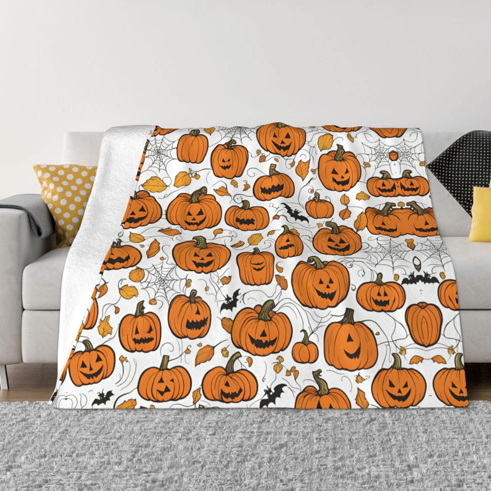 Couverture de canapé plaid double microfibre citrouilles Halloween