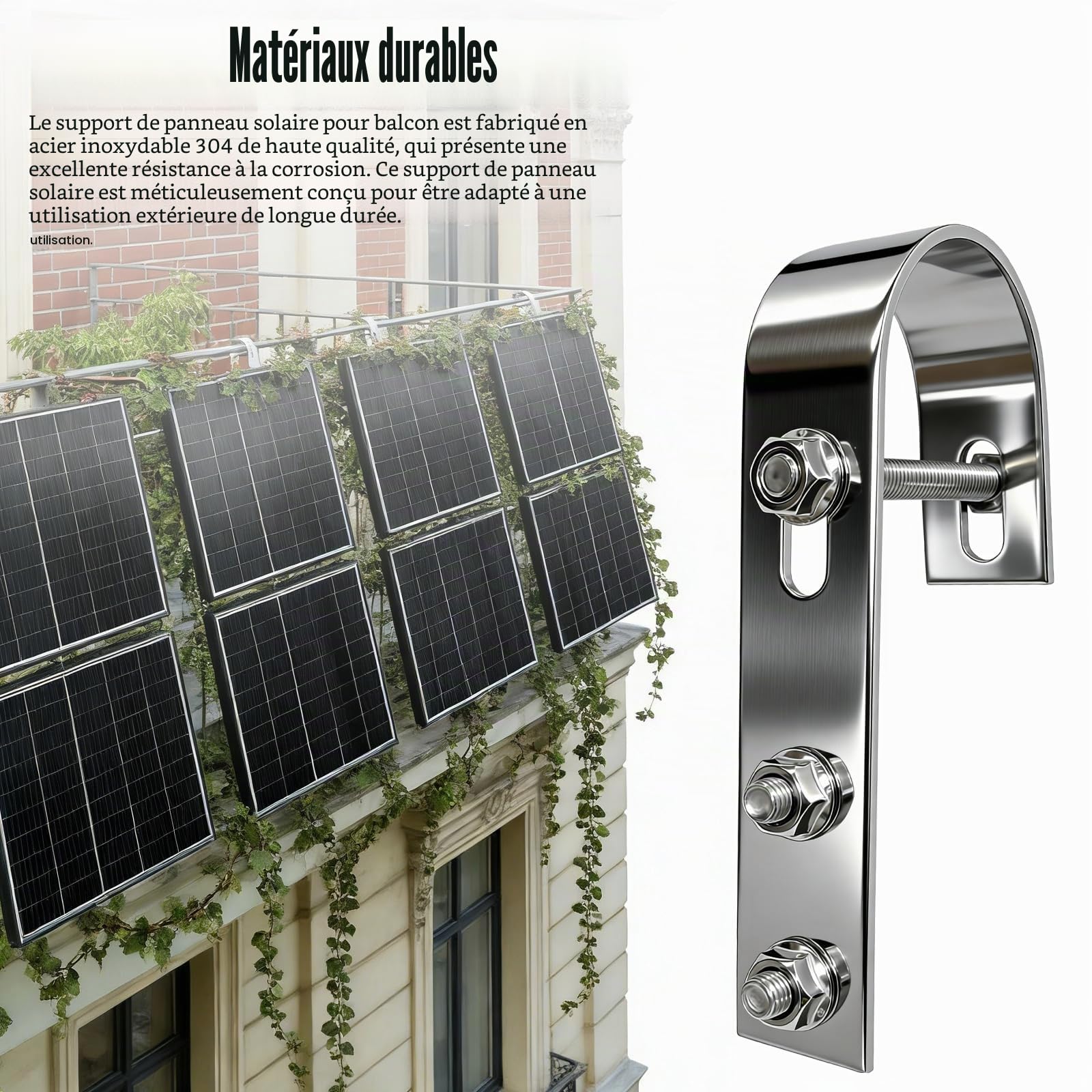 Crochets de Fixation pour Panneaux Solaires 4 Pièces, Fixation pour Panneau Solaire Crochets en Acier Inoxydable 304, Support Module PV pour Balcon, Garde-Corps, Toit Plat, Argent