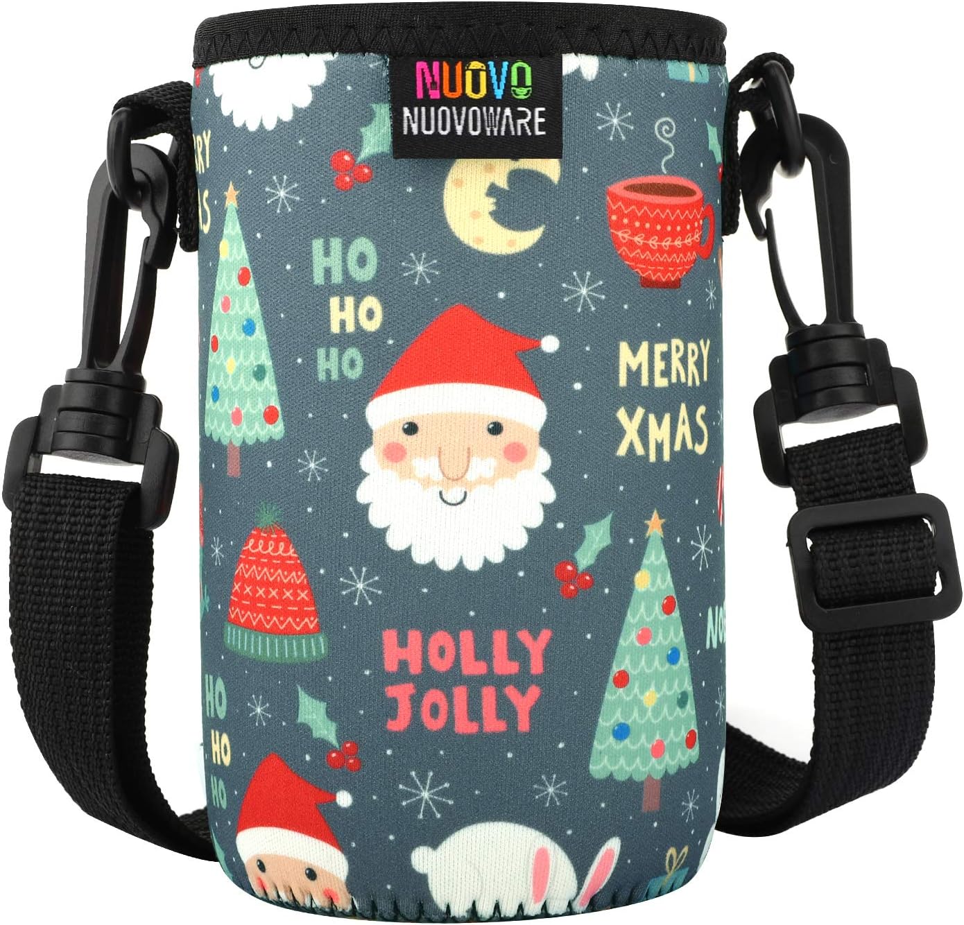 Nuovoware Water Bottle Carrier, Premium Neoprene Portable Insulated Water Bottle Holder Bag 550ML with Adjustable Shoulder Strap Fit Stainless Steel & Plastic Bottles, Small Size, Cartoon Christmas