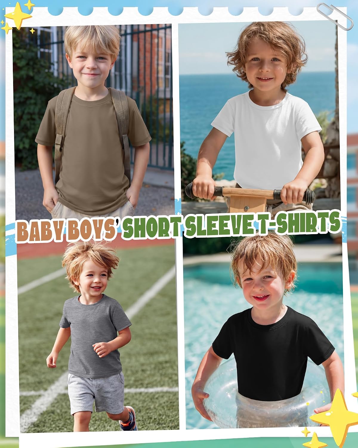 4 Pack Baby Boys' Short Sleeve T-Shirts 18M-5Y Toddler Crewneck Loose Casual Basic Tees Summer Infant Pullover Tops