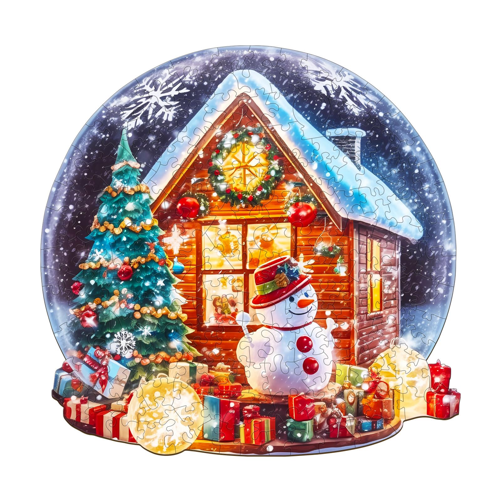 Wooden Puzzles for Adults, 35.9 * 35 cm 300 pcs Christmas Cottage Puzzle