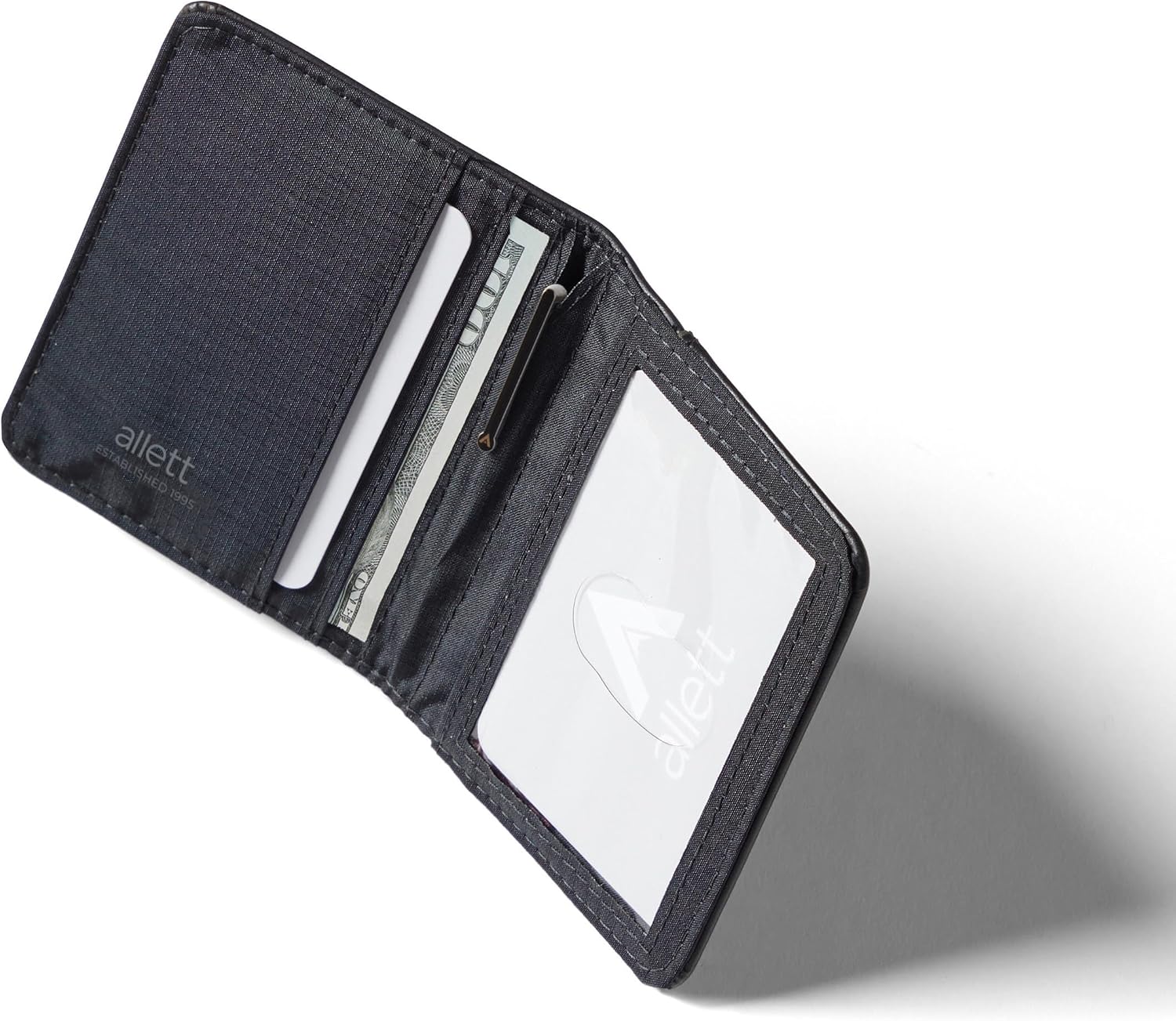 Allett Hybrid Card Wallet, Onyx Black | Leather, RFID Blocking, Vertical Layout | Minimalist, Bifold, Card Holder, Water Resistant, Thin, Front Pocket | Holds 3-10+ Cards, Cash - Image 2