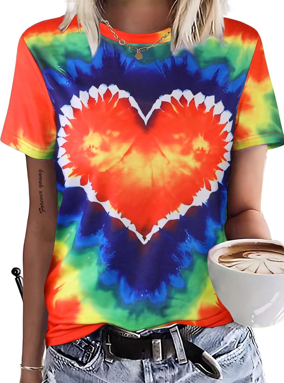 Remidoo Women's Tie Dye Short Sleeve Tee Crewneck Summer T Shirt Multicolor