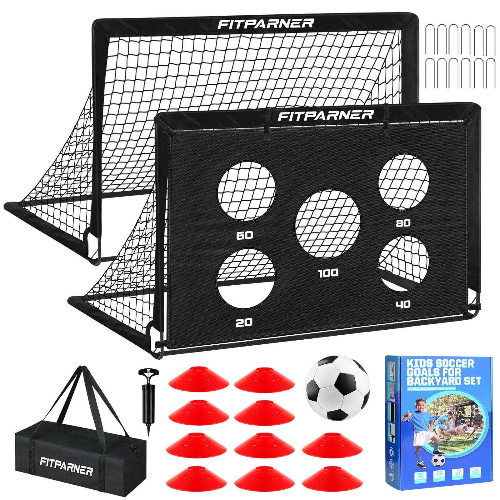 Soccer Goal, 4x3 ft Soccer Net, Backyard Training Equipment Set with Soccer Target, Ball, Cones for Soccer Practice,Outdoor Game, Ideal Soccer Gifts