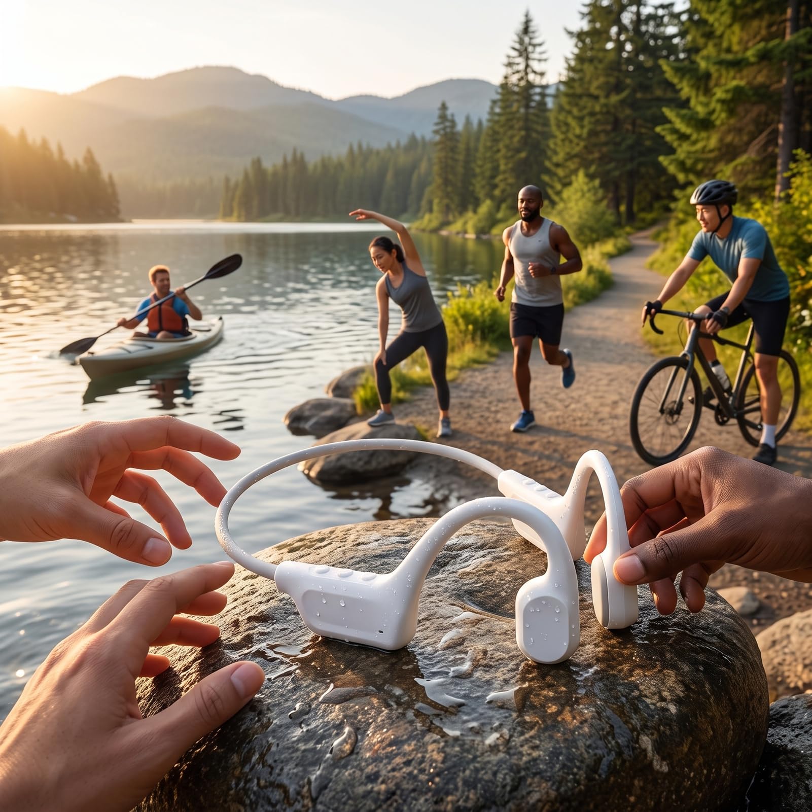 Cuffie a Conduzione Ossea, Bluetooth 6.0, 25g, IPX7 (WHITE) | Auricolari Sportivi Wireless, Struttura PC in ABS, Consapevolezza 'orecchio Aperto, Corsa, Ciclismo, Escursionismo
