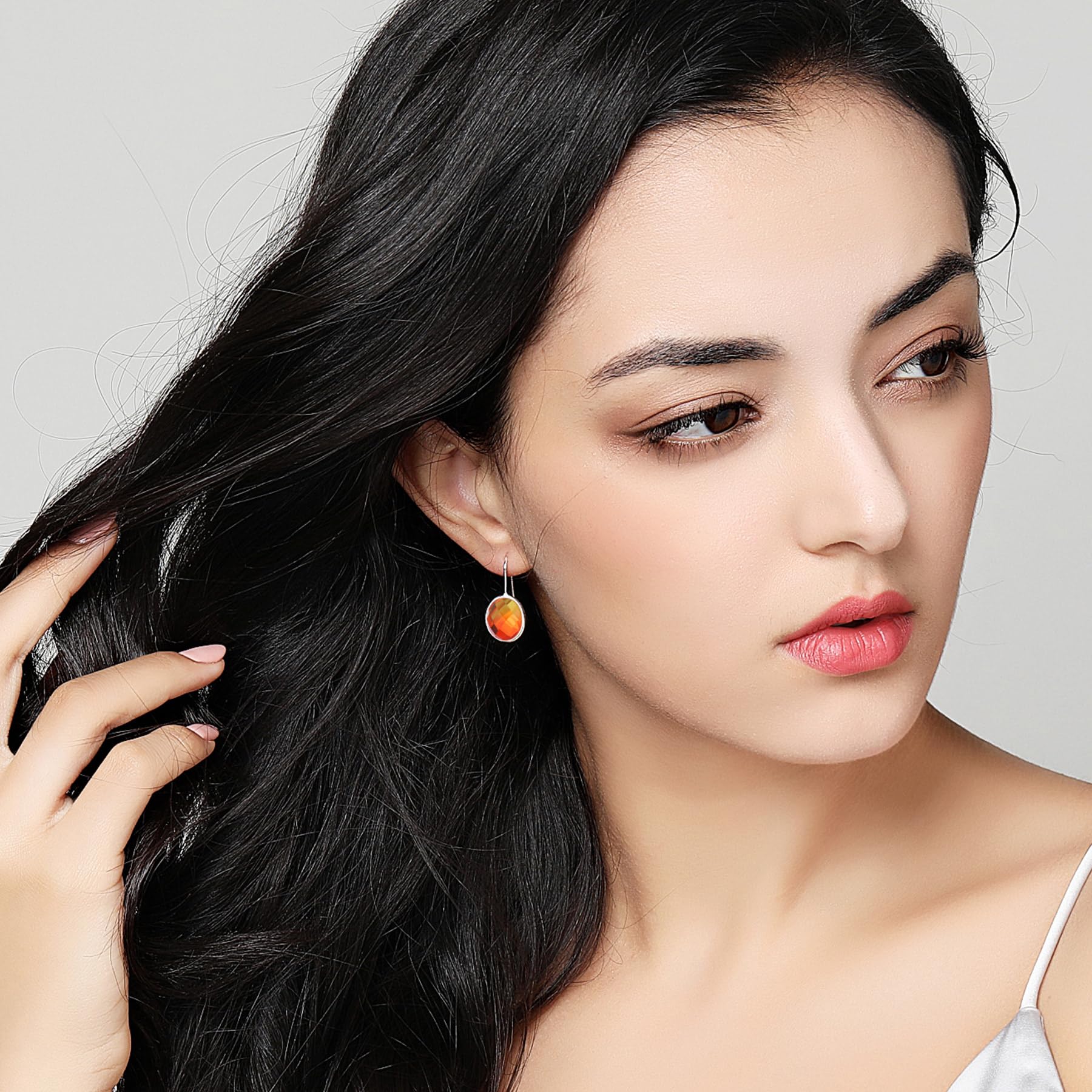 MetJakt Orecchini pendenti da donna in argento 925 con vera pietra naturale e cristalli colorati con glitter che cambiano colore, gioielli da donna, nan, cristallo