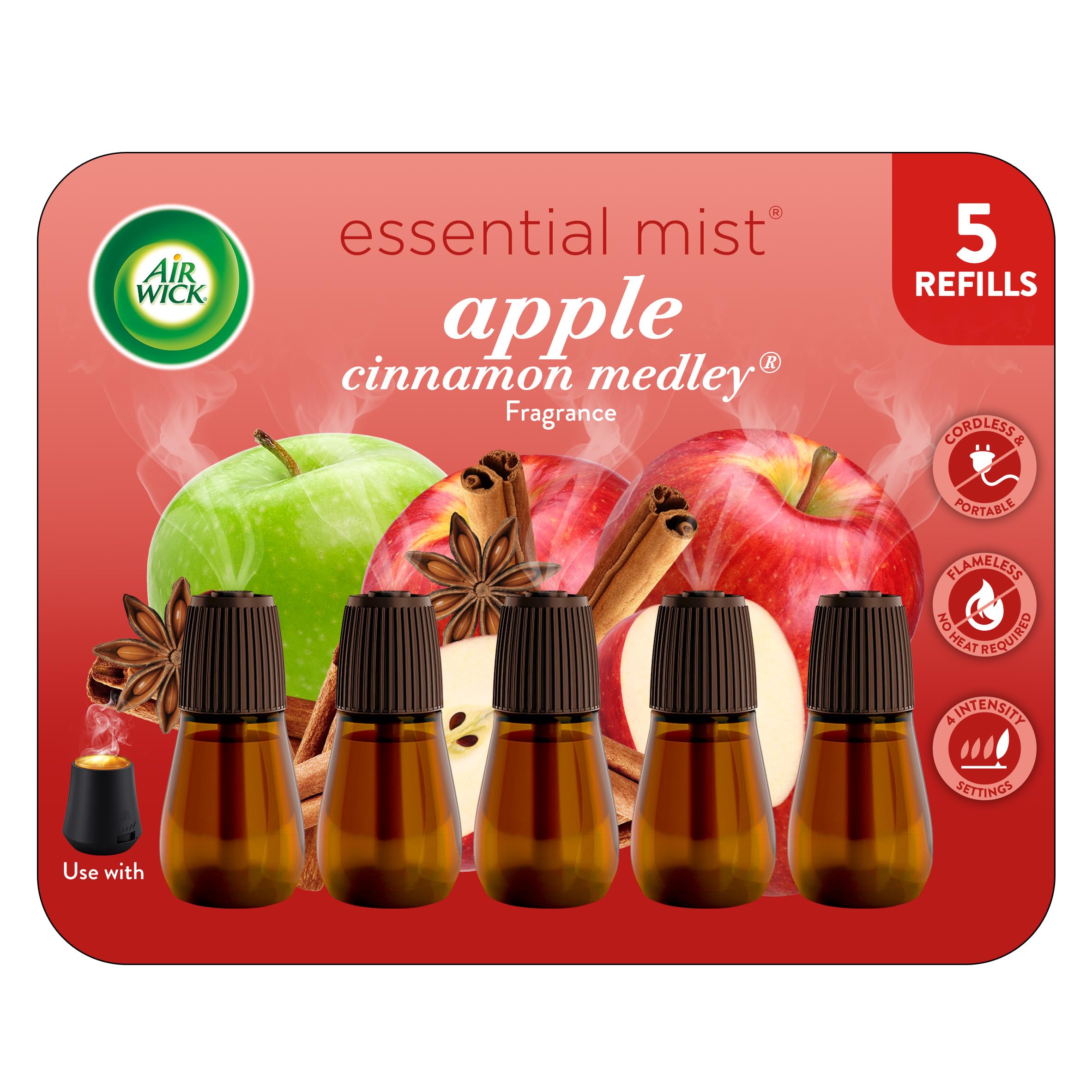 Air Wick Essential Mist Diffuser Oil Refill Apple Cinnamon Medley, 5ct
