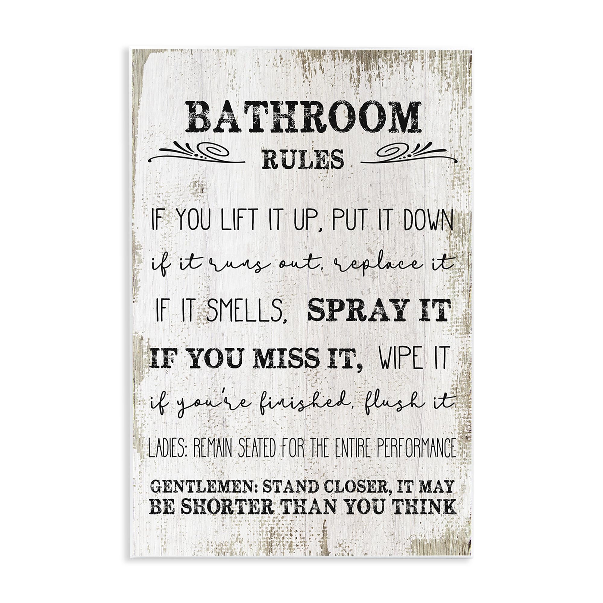 Stupell Industries Bathroom Rules Funny Word Wood Textured Design Carteles y Placas, Madera MDF, Multicolor