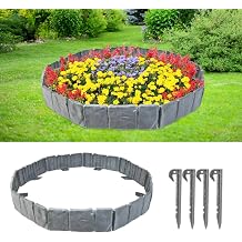 Garden Edging Border,L-Shaped Imitation Stone Fence with Anchoring Spikes,Flexible PP Plastic Landscape Edging for Yard,Flower Bed,Lawn,Indoor/Outdoor Use Gray,20