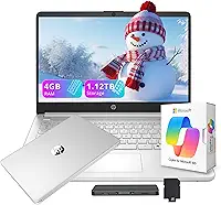 HP Laptop carro-chefe HD para estudantes e negócios de 14 polegadas com copiloto de inteligência artificial, Intel 4 núcleos de 13ª geração, 4 GB de RAM, armazenamento de 1,12 TB (128 GB UFS + estação