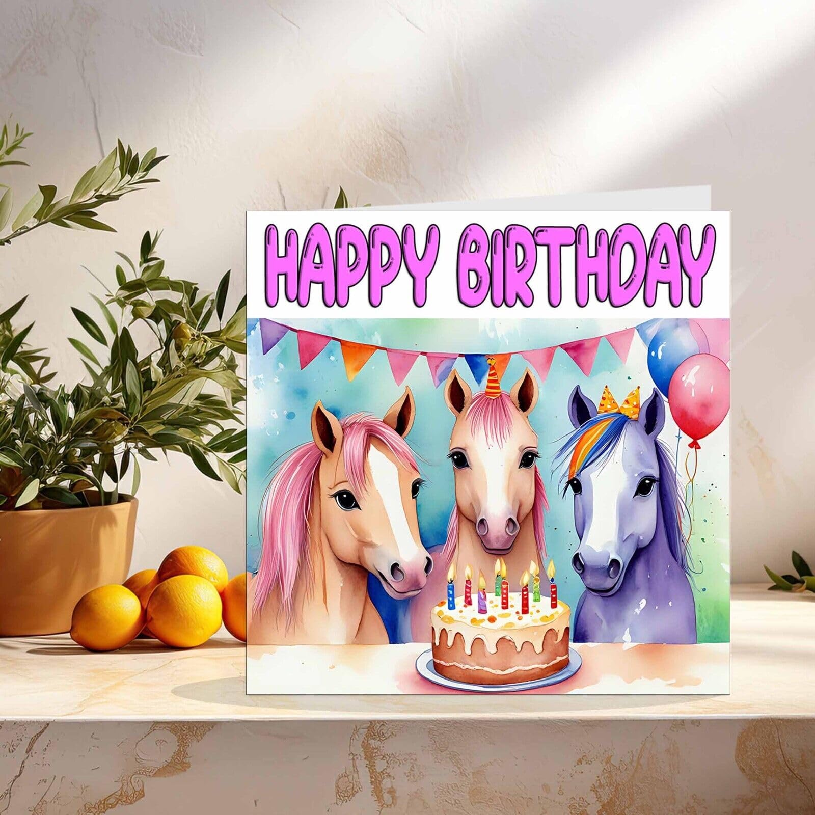 Biglietto Compleanno Con Cavallo Per Ragazze – 145 X 145 Mm, Alta Qualità Con Busta - 2