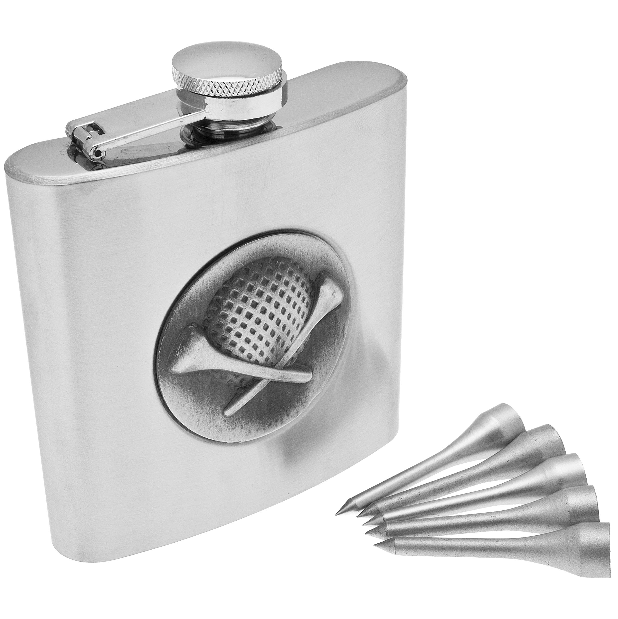 Longridge Golfers Hip Flask Set - Silver,