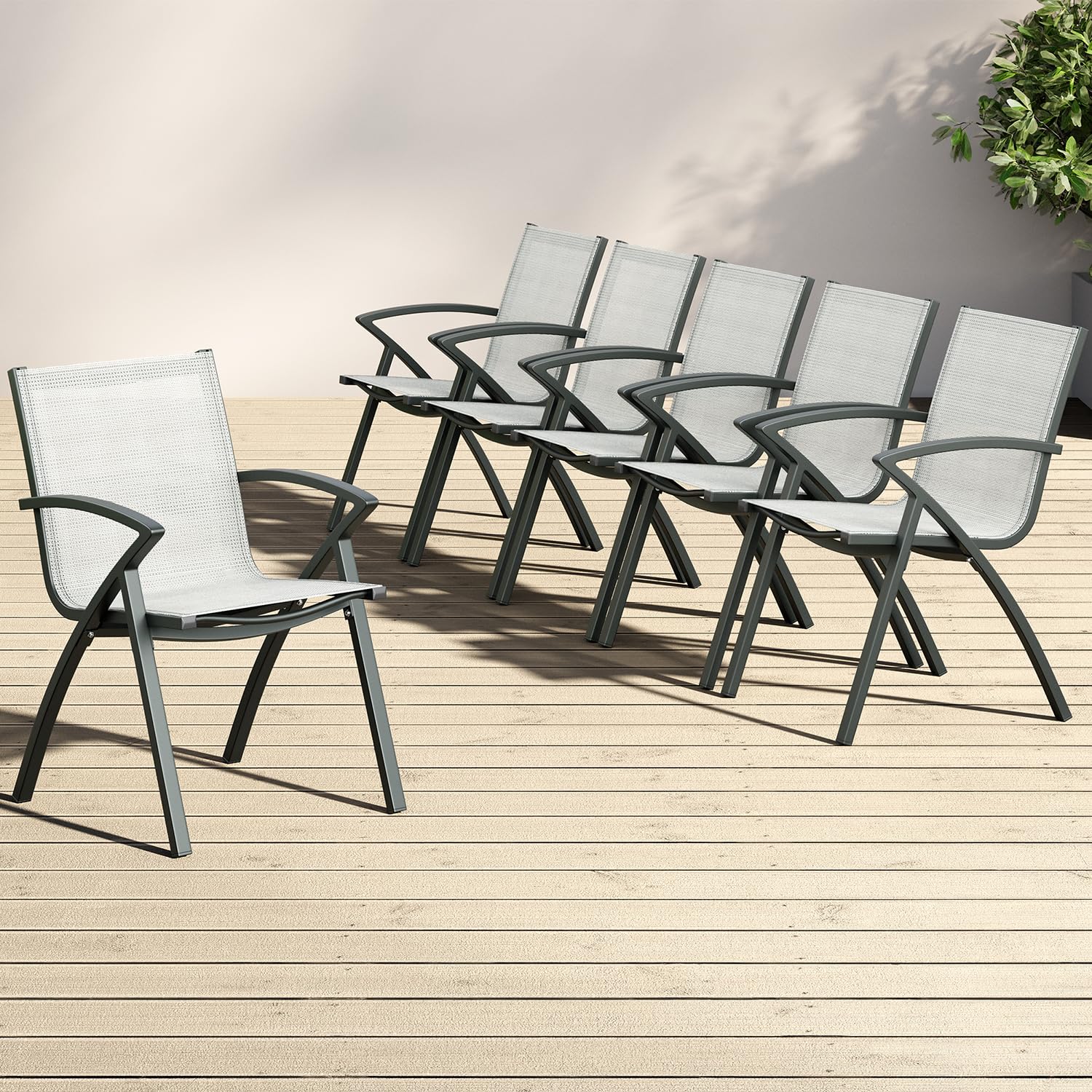 GarveeLife 6PCS Modern Aluminum Outdoor Dining Chairs - Quick-Dry Textilene Fabric, Ergonomic Design for Patio, Poolside, Restaurants - All-Weather