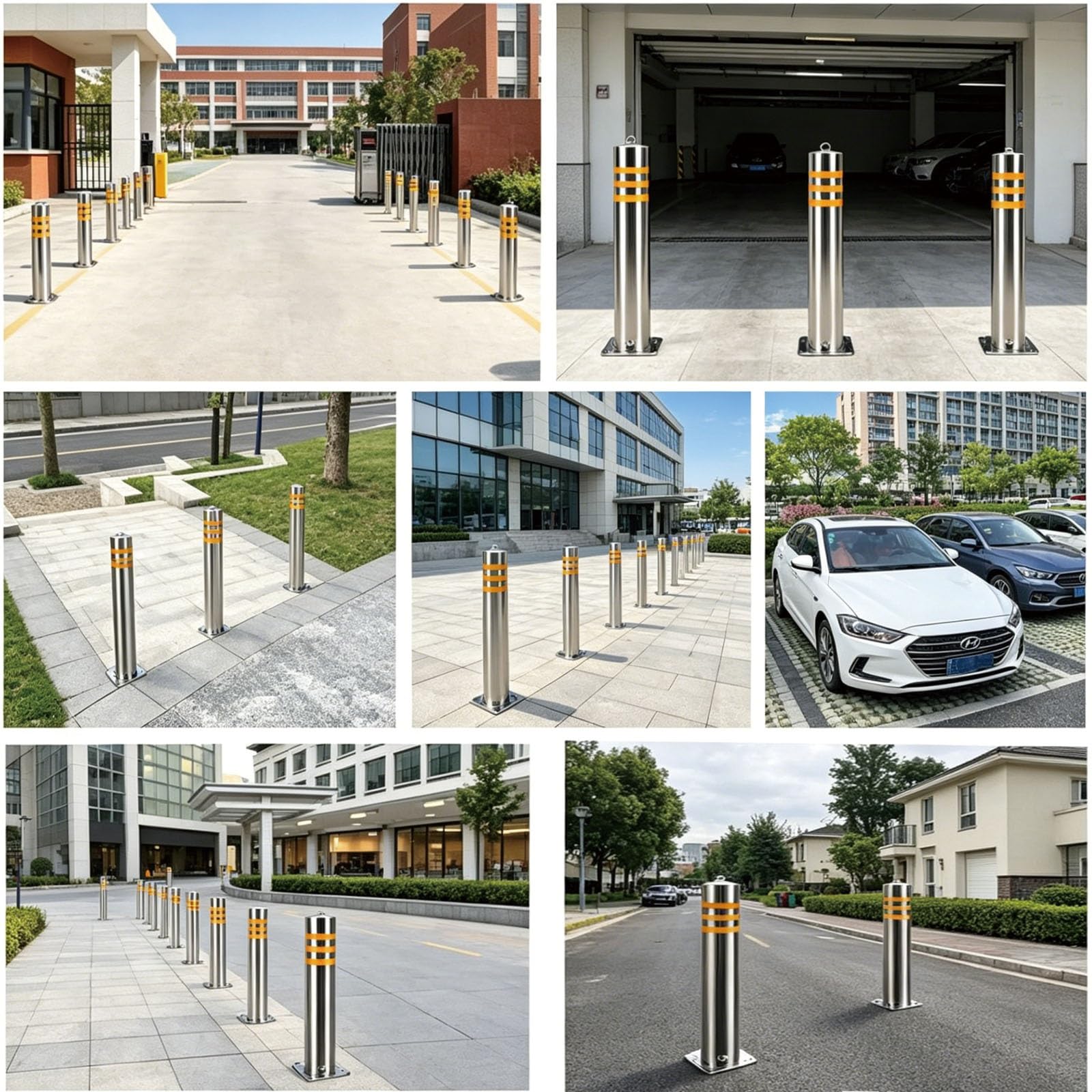 NEONMAN Arceau de Sécurité Amovible en Acier Inoxydable avec Bande Réfléchissante pour Stationnement – 11.4x60cm