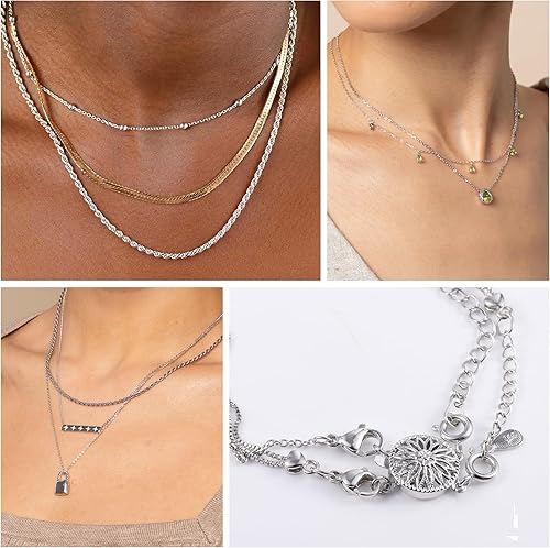 Miniatura 7 de ASH'S CHOICE Juego de 2 cierres para collares, oro y plata de 14 quilates, sin enredos, conector separador de collares, cierres para hacer pulseras