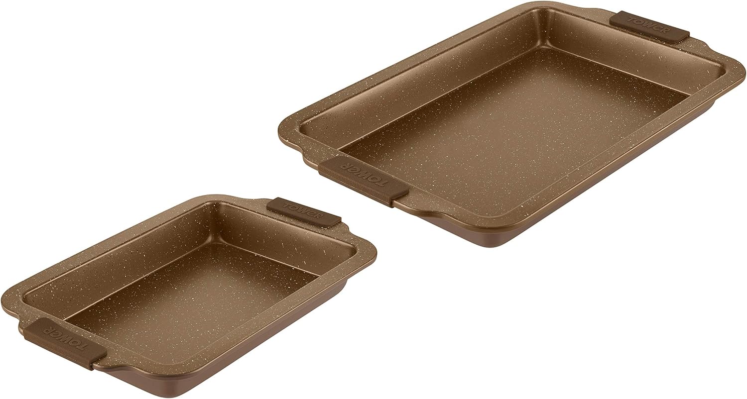 Tower Cerastone Roaster Set, Durable Carbon Steel, Gold