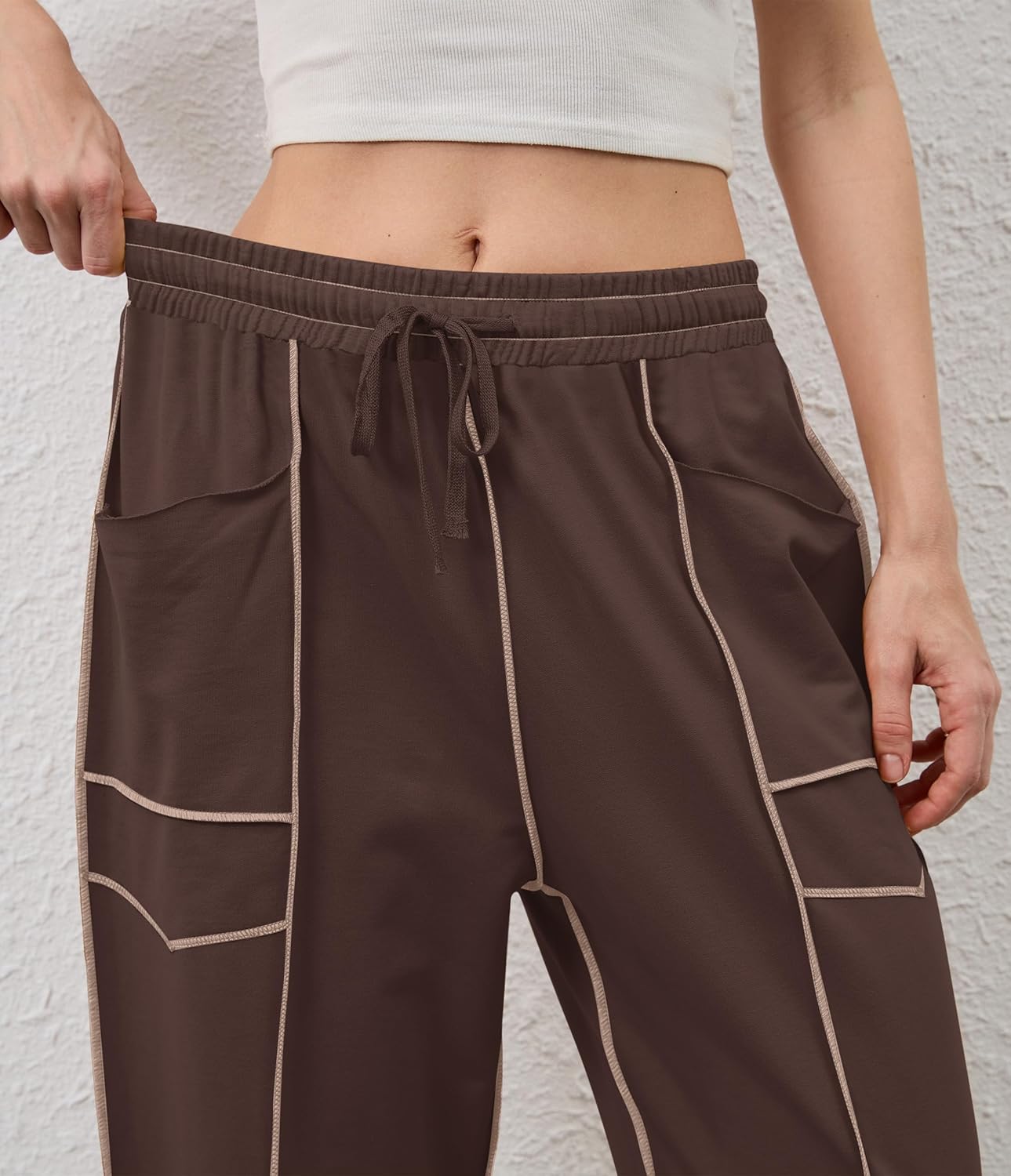 Wide Leg Barrel Sweatpants for Women Baggy Palazzo Pants Drawstring High Waist Color Block Lounge Sweat Pant - Image 5