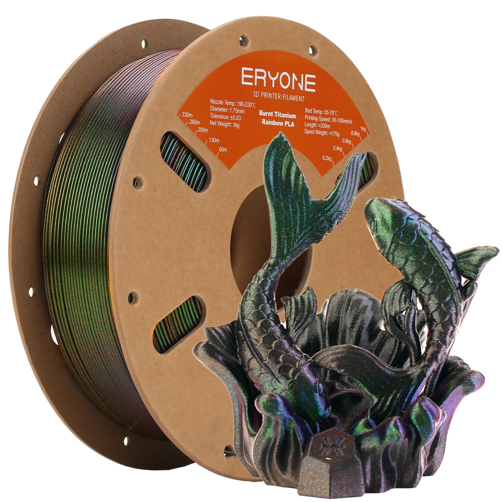 ERYONE Burnt Titanium Rainbow PLA Filament 3D Printer 1.75mm +/-0.03mm, 1kg(2.2LBS)/Spool, Wormhole (Green & Flash Black)