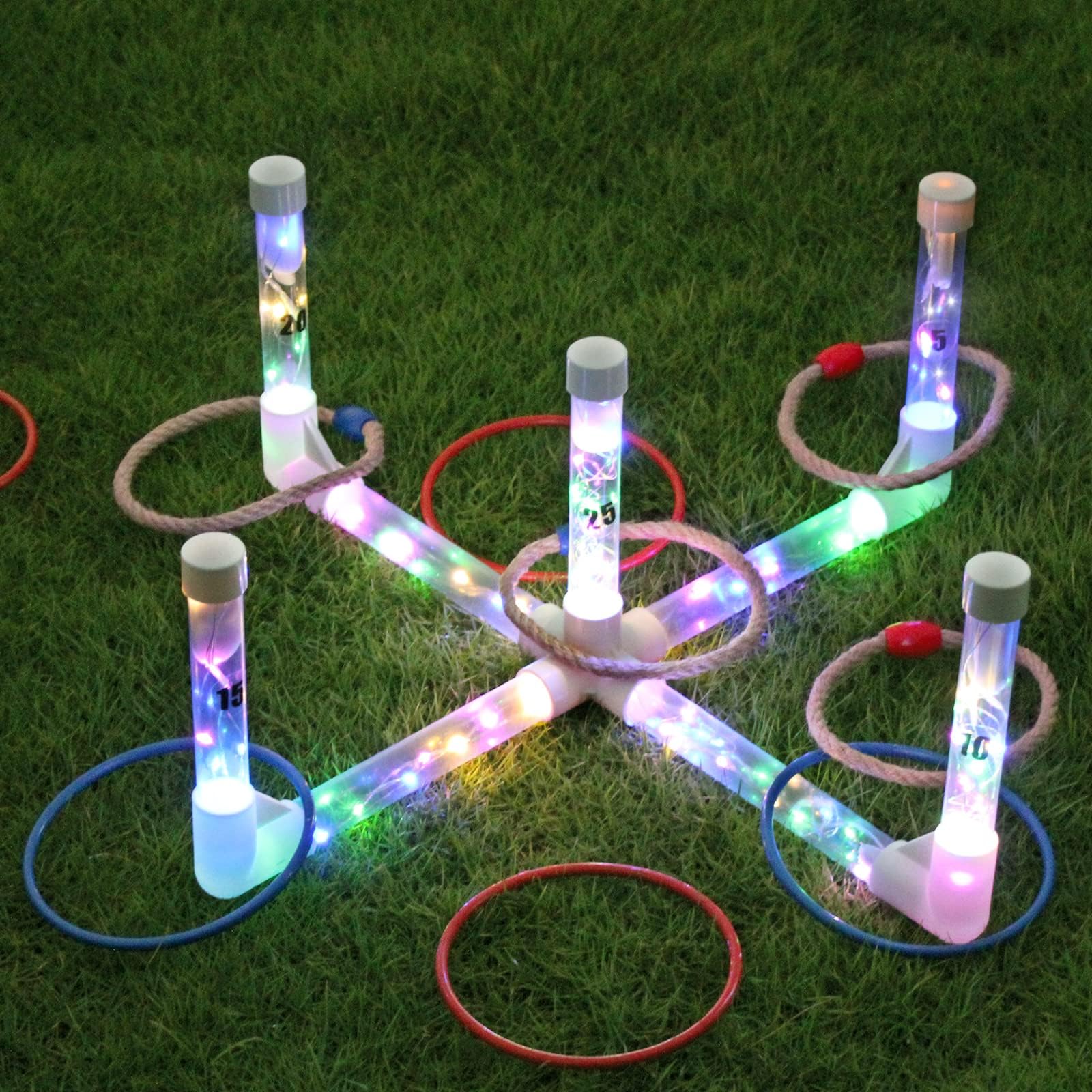 MOLACHI Ring Toss Games for Kids with LDE Light,Easy to Assemble Lawn Ring Toss Backyard Games for Indoor or Outdoor Carnival Games, Birthday Party Throwing Backyard Fun for The Whole Family