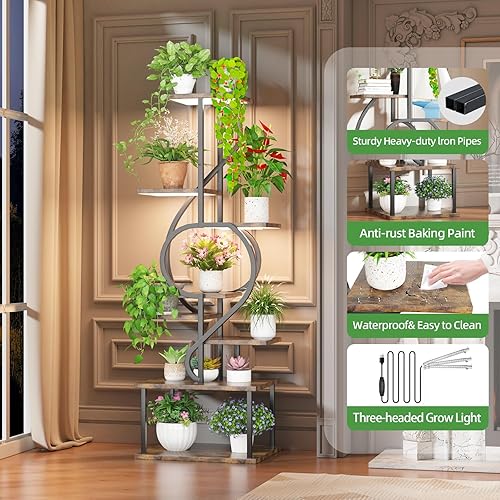 Miniatura 5 de Soporte para plantas de interior con luz de crecimiento, soporte para plantas de interior de 8 niveles, estante de flores para plantas de 58