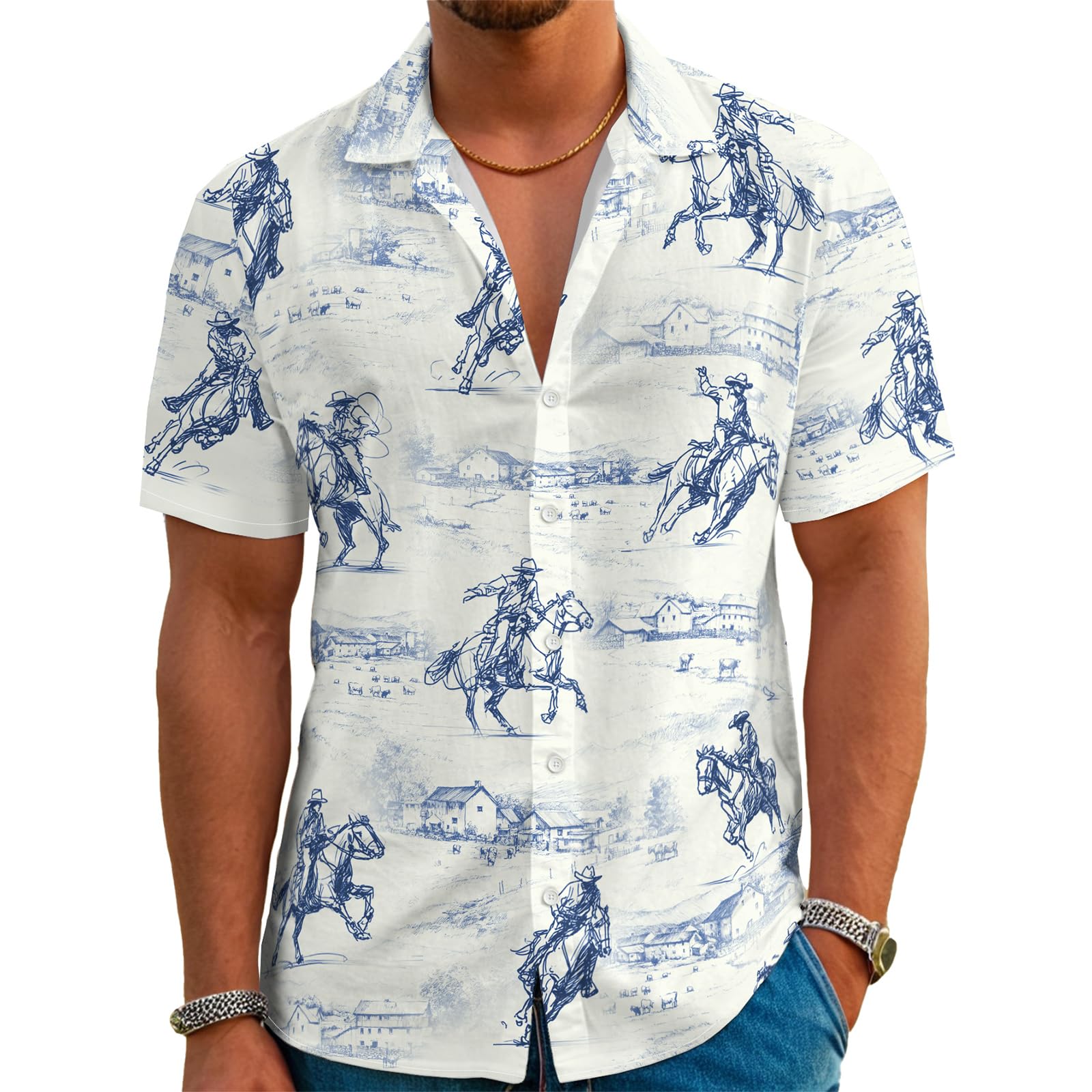 Photo 1 of ***STOCK PHOTO FOR REFERENCE ONLY***ABCPXY Western Cowboy Hawaiian Shirt M