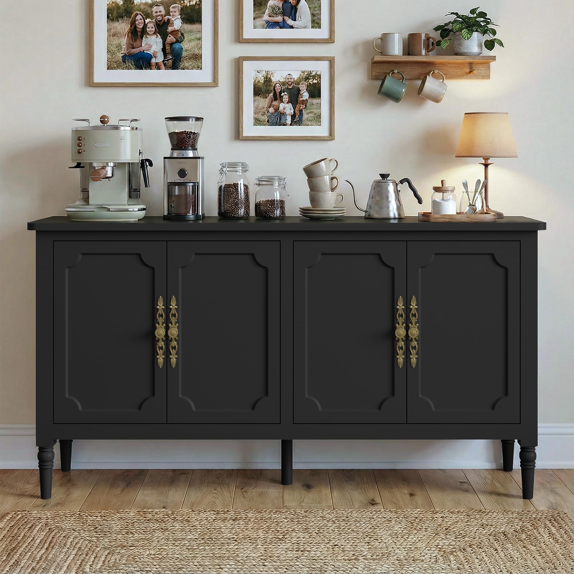FansaFurn 58" Sideboard Buffet Cabinet for Kitchen &amp; Coffee Bar, Black