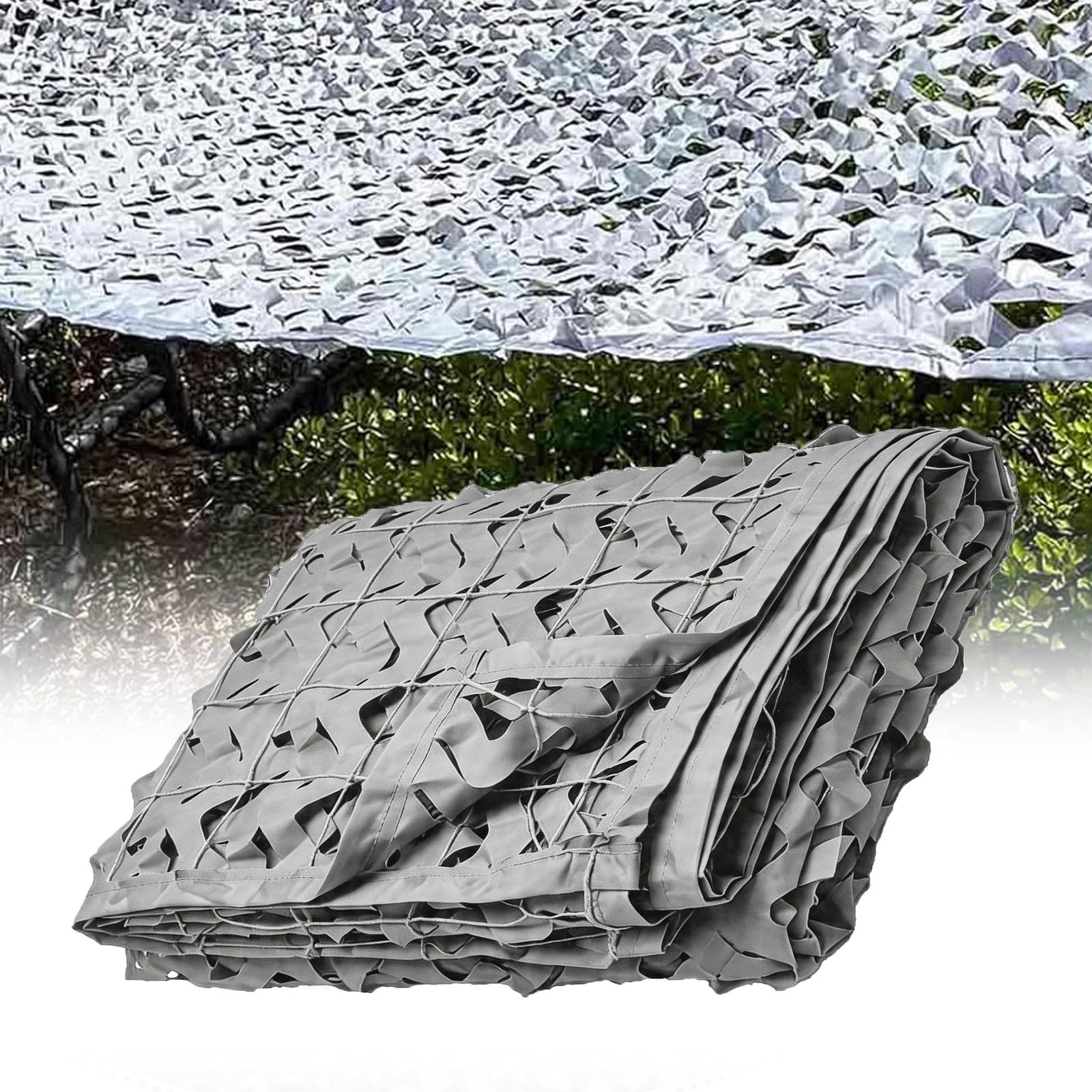 Szara plandeka zewnętrzna 3 x 6 m, wytrzymała, wodoodporna osłona do polowania, strzelania, biwakowania i ochrony sprzętu, trwała, odporna na promieniowanie UV, wielofunkcyjna osłona