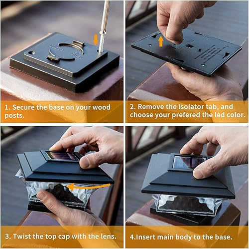 Miniatura 10 de HUYIENO Luces solares para postes de iluminación LED para exteriores, cubierta de valla, dos modos de luz, blanco cálido/blanco brillante, adecuado