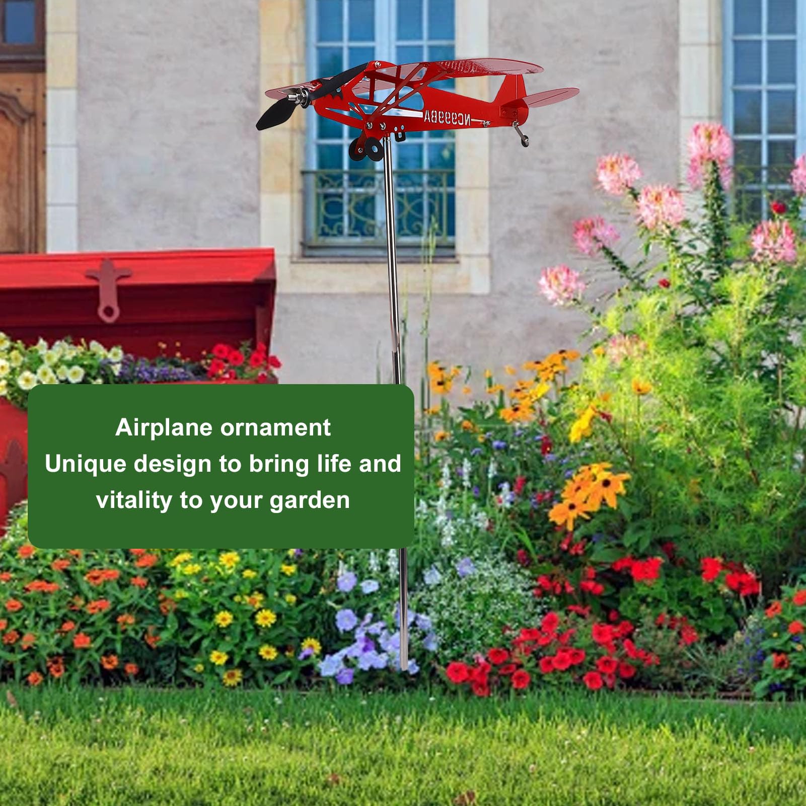 Girandola a vento in metallo per aeroplano, scultura a vento per esterni, banderuola per giardino, ornamenti da giardino, regali per gli amanti del volo