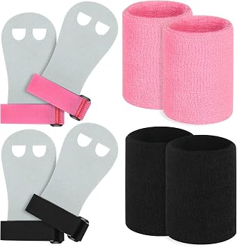 Vefungyan Gymnastics Hand Grips Wristbands Sets 2 Sets Bar Grips Palm Protectors and Wristbands for Girls Kids Youth Support Sports Kettlebells Weightlifting Tennis Workout and Exercise