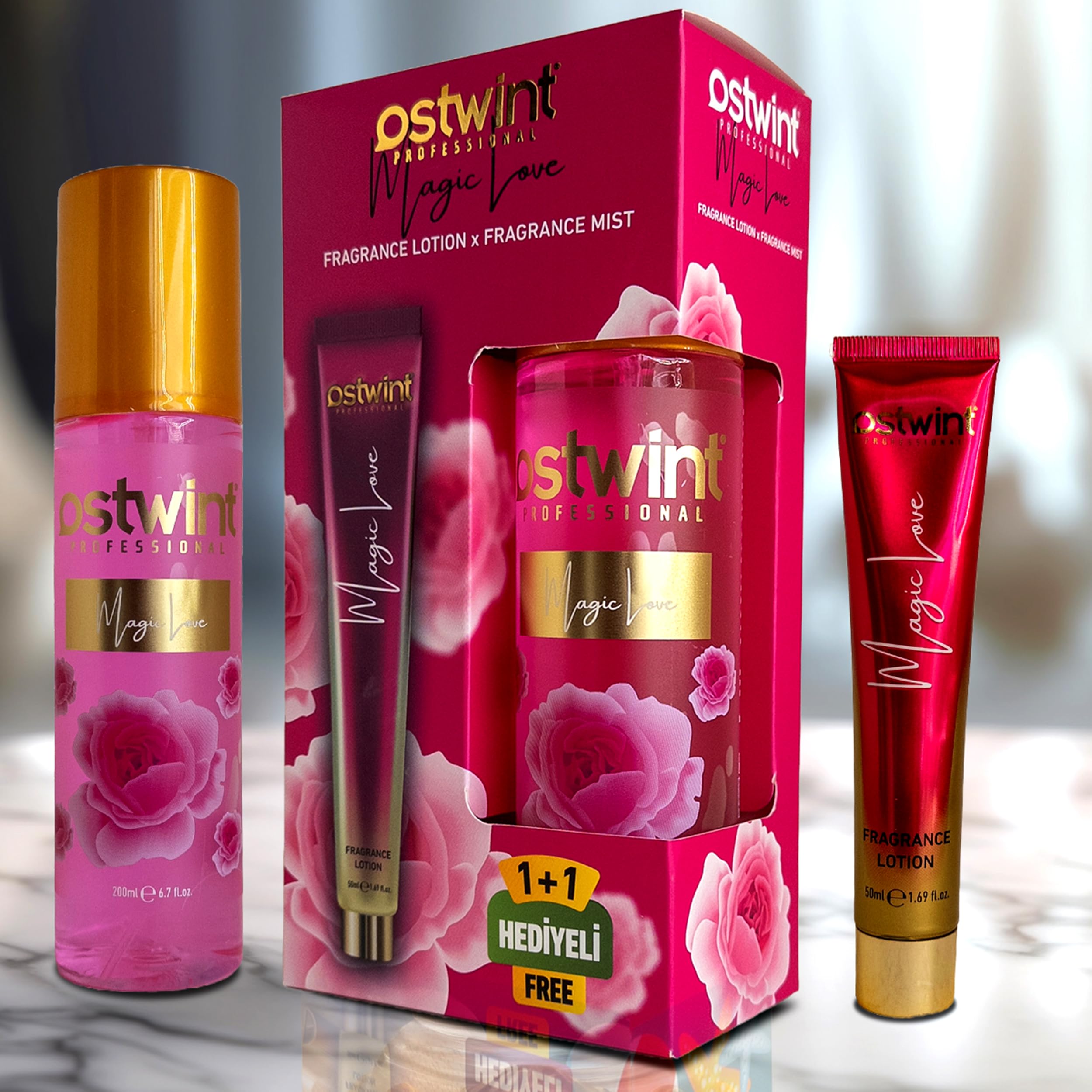 Ostwint Fragrance Mist Magic Love Vücut Spreyi 200ml & Vücut Kremi 50ml Set - Ferahlatıcı Romantik Esinti ve Çiçeksi Parfüm Kokusu