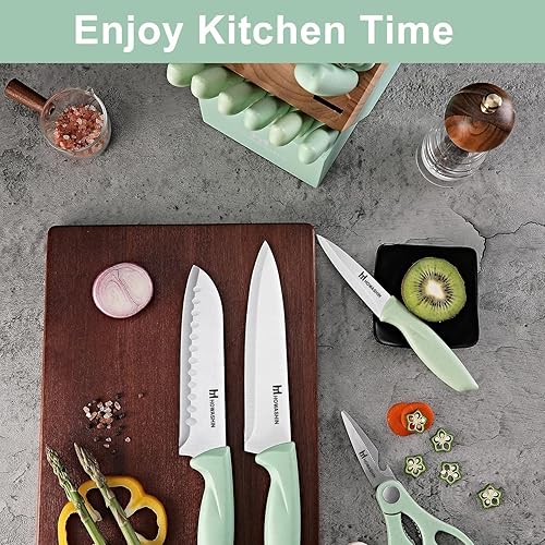 Miniatura 5 de Juego de cuchillos de cocina de 15 piezas con afilador de cuchillos integrado, juego de bloques de cuchillos de acero inoxidable alemán de alto