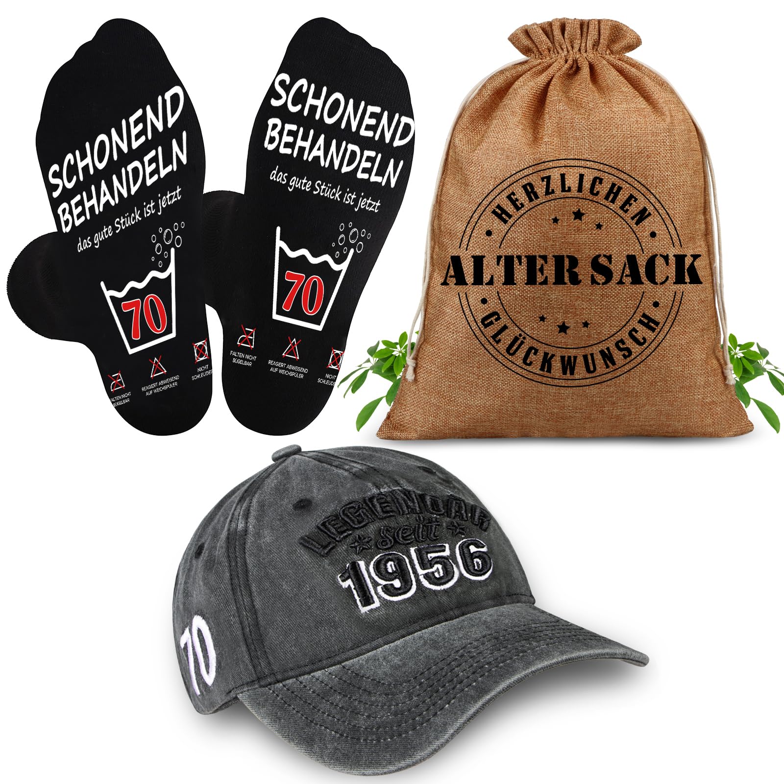 TUZELIYA Geburtstag Geschenke für Männer, 3 in 1 Alter Sack | Geschenkbeutel mit Baseball Cap und Socken - Witzige Geschenke für Papa Ehemann Opa Ehemann Freund