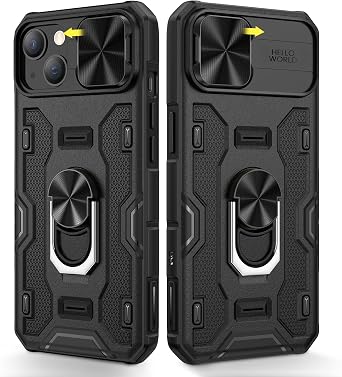Caka for iPhone 14 Plus Case, iPhone 14 Plus Phone Case with Camera Cover & Kickstand with Built-in 360Rotate Ring Stand Magnetic Magnet Protective Phone Cover Case for iPhone 14 Plus -Black