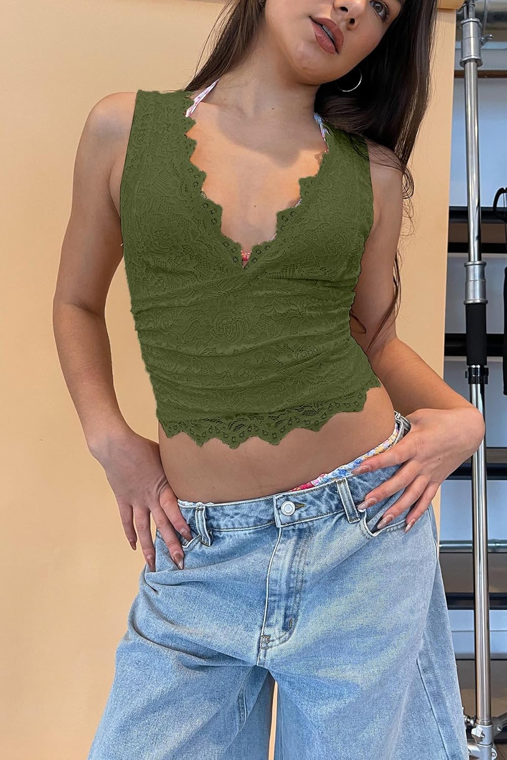 Women Sexy Cropped Lace Top Sleeveless V-Neck Lace Trim Crop Top Slim Fit Summer Tank Top Streetwear - Image 6