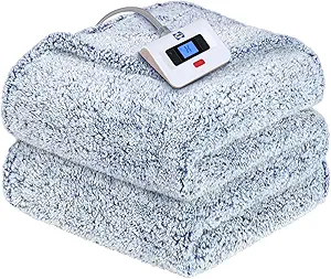 Sealy Electric Blanket Twin Size, Soft Sherpa Heated Blanket Single Control with 10 Heating Levels & 1 to 12 Hours Auto-Off Settings Over-Heated Protection 62"x84" Machine Washable, Blue
