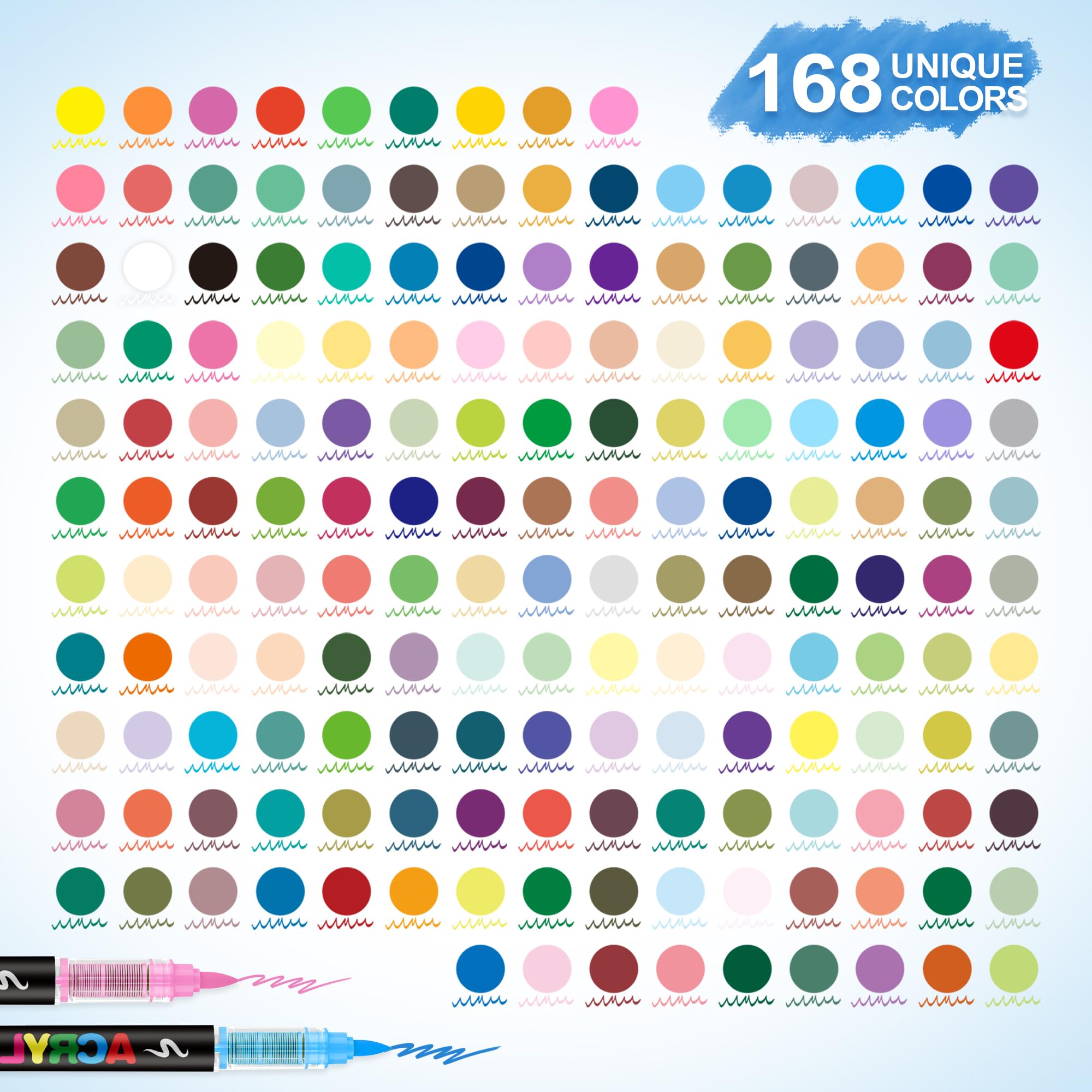 Guangna 168 marcadores de pintura acrílica, punta de pincel, tinta impermeable de secado rápido, para pintura de roca, plástico, madera, lienzo, vidrio, cerámica, metal, manualidades, suministros de