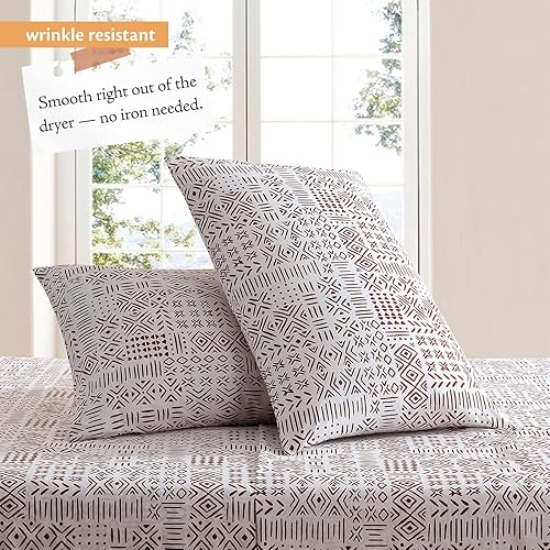 Miniatura 2 de Indigo Ink - Juego de sábanas matrimonial, acogedora ropa de cama geométrica de 4 piezas con fundas de almohada a juego, decoración bohemia para el