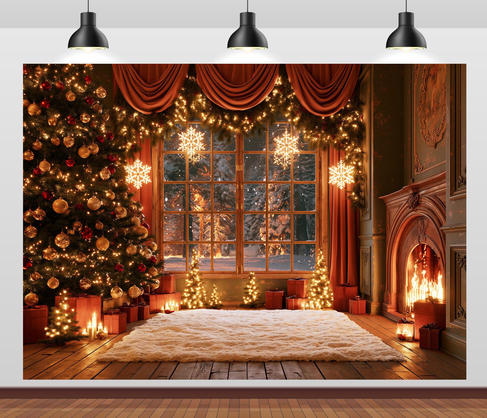 15x10FT Ventana Feliz Navidad Corona Fondo Fotográfico