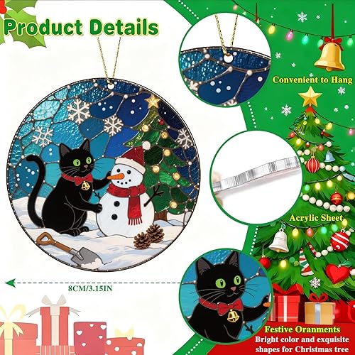 Miniatura 2 de Adornos divertidos de Navidad de gato negro 2025, adornos colgantes de acrílico 2D para decoración de árbol de Navidad, decoración de Navidad para