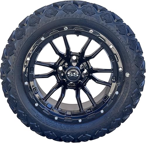 Vista 111 de Juego de 4 ruedas y neumáticos para carrito de golf Phantom en negro brillante de 14 pulgadas, neumáticos todoterreno de 23x10-14, certificación 14